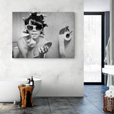 Girl Putting On Makeup Sits In The Toilet Canvas Wall Art | Yedwo